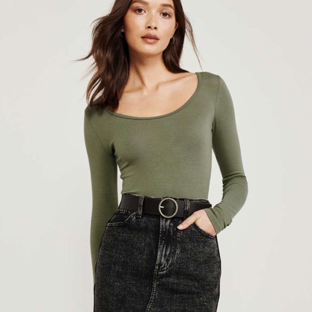 Abercrombie Army Green Long Sleeve Thong Bodysuit